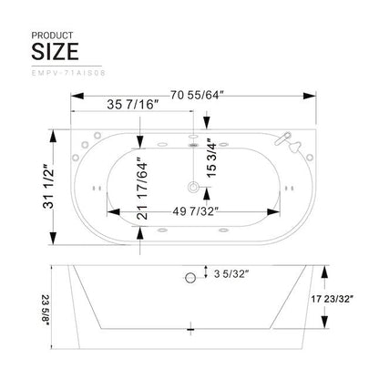 Empava-71AIS08 71 in. Whirlpool Alcove Bathtub With Chrome Fixture Installed