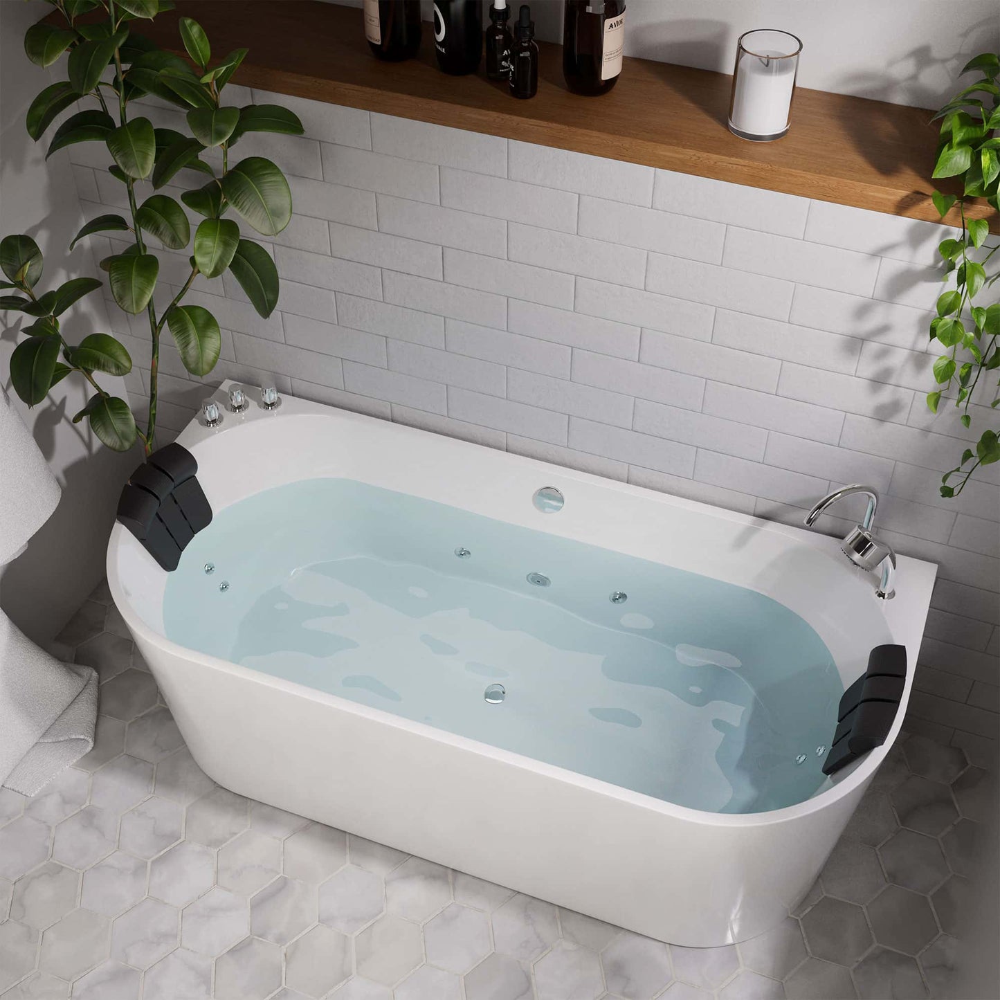 Empava-71AIS08 71 in. Whirlpool Alcove Bathtub With Chrome Fixture Installed