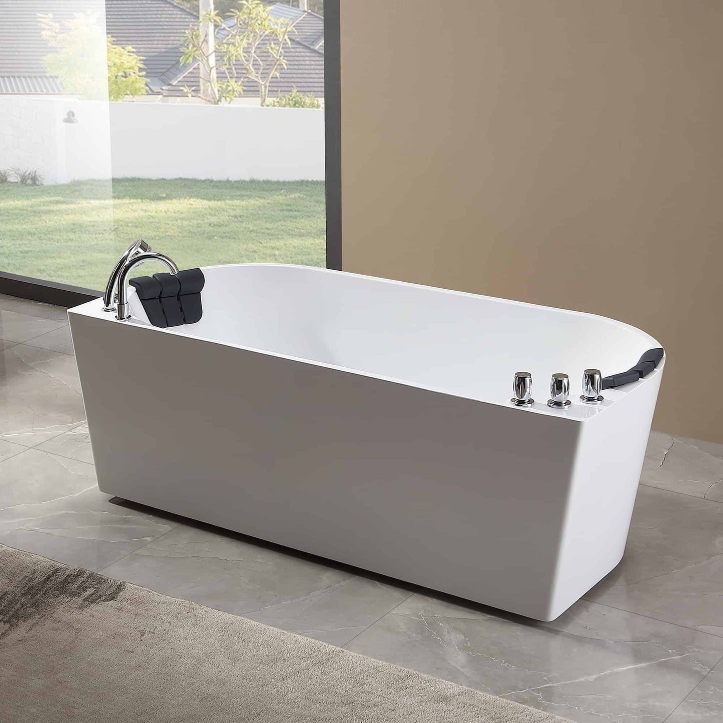 Empava-71AIS08 71 in. Whirlpool Alcove Bathtub With Chrome Fixture Installed