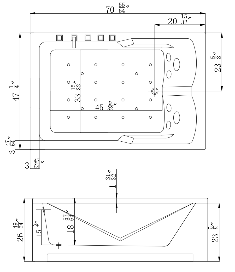 Empava- 71JT667B 71 in. Waterfall Faucet Whirlpool Tub With Chrome Fixture Installed