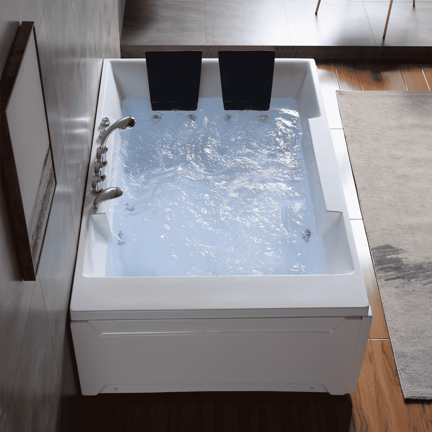 Empava-72JT367LED 72 in. 2-Person Hydromassage Tub With Chrome Fixture Installed