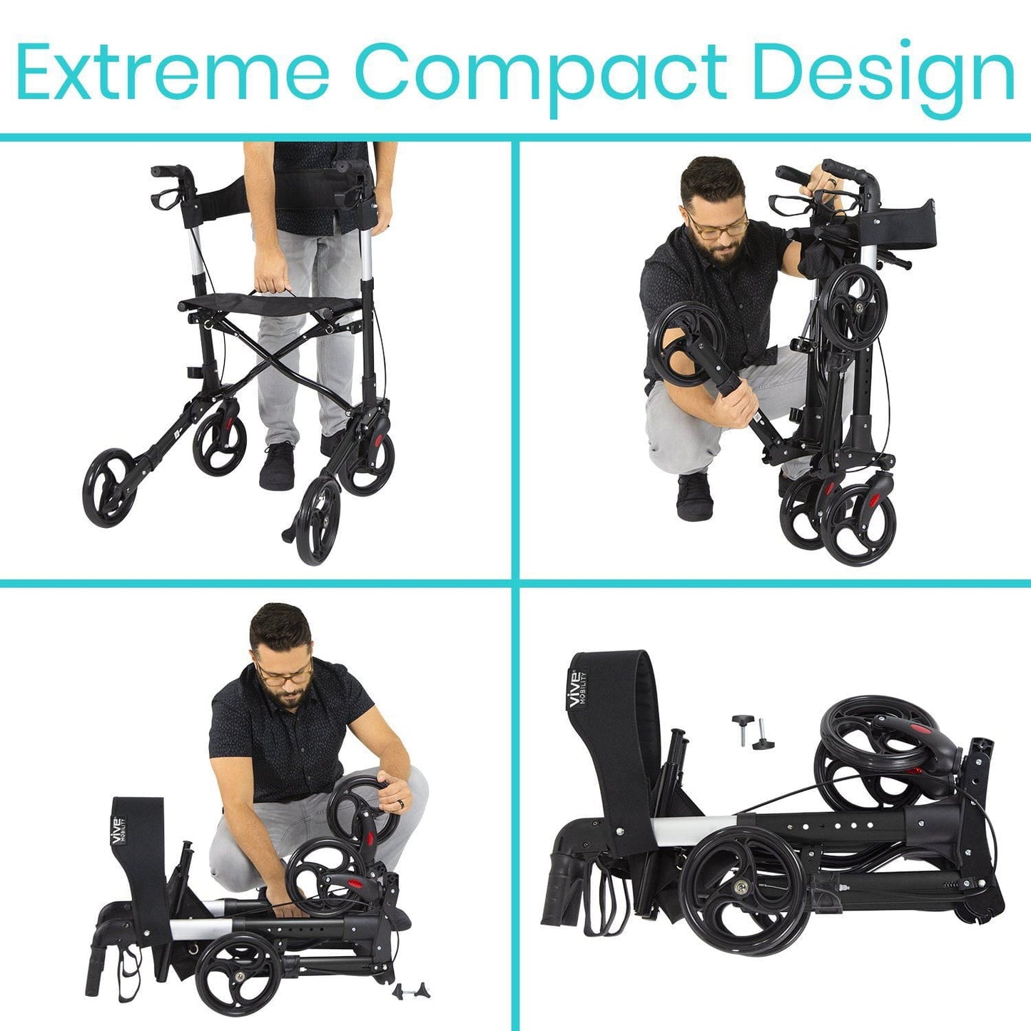 Vive Health Walker Rollator Lightweight Foldable Walking Transport MOB1010