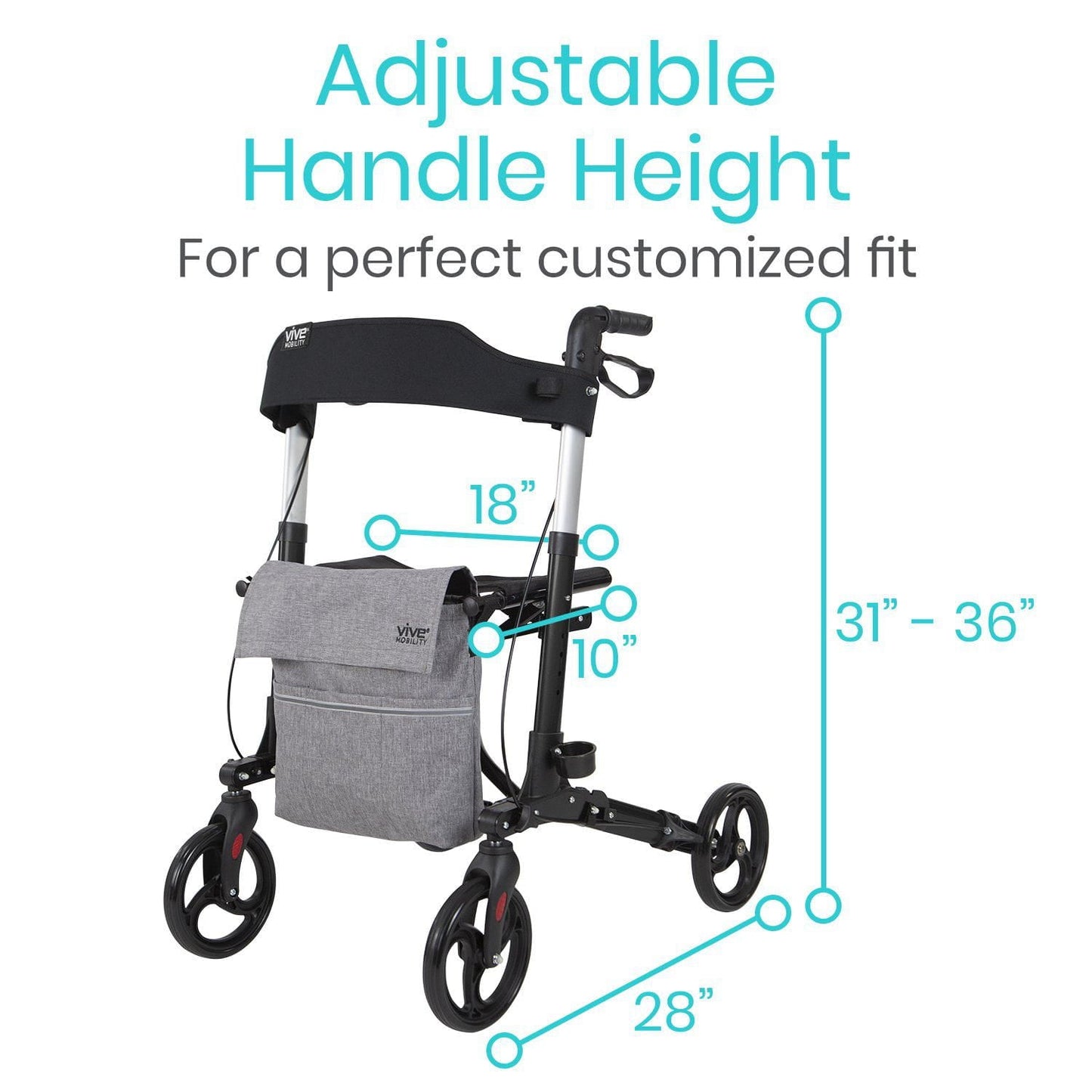 Vive Health Walker Rollator Lightweight Foldable Walking Transport MOB1010