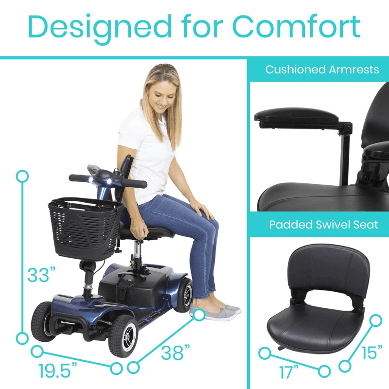 Vive Health 4 Wheel Mobility Scooter - Electric Powered with Seat for Seniors MOB1027